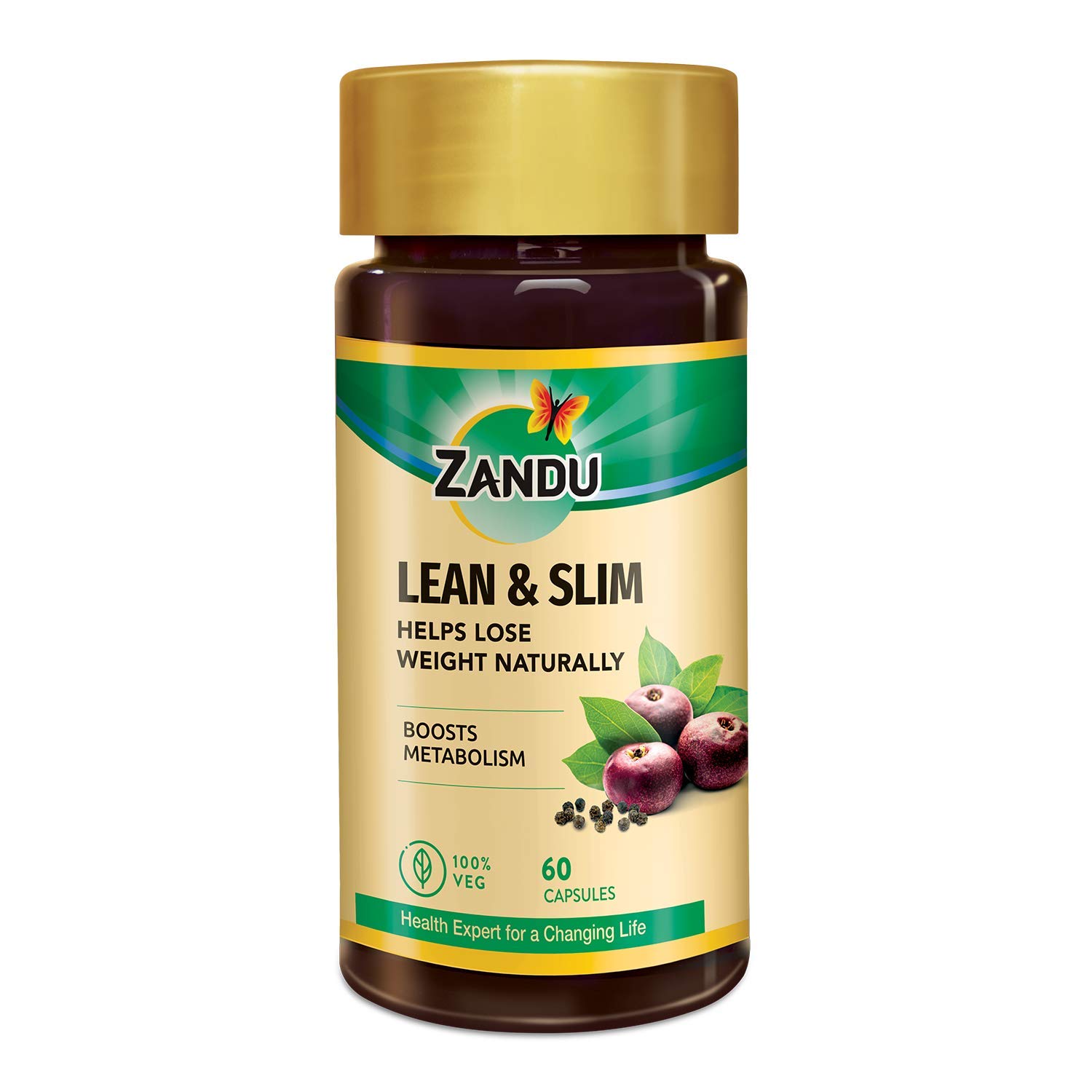 Front view of Zandu Lean & Slim 60 count capsule bottle