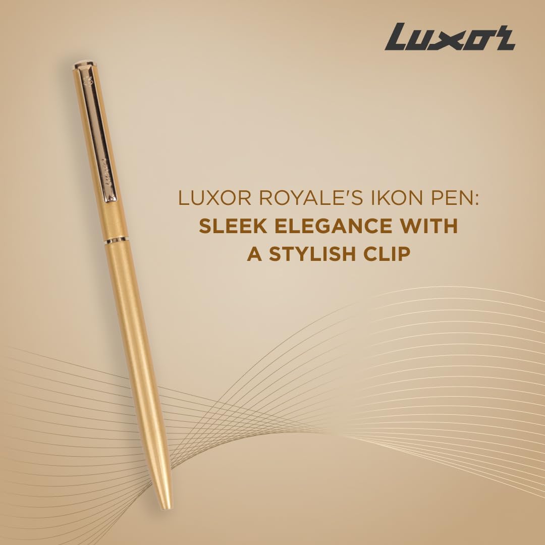 Luxor Royale, Ikon, Ball Pen, Pack of 1, Golden Body, Ink Colour- Blue, Gold Trim, Stylish Clip, Durable and Stylish, Sleek & Elegant, Exquisite Writing for Professionals, Ideal for Gifting – view 2