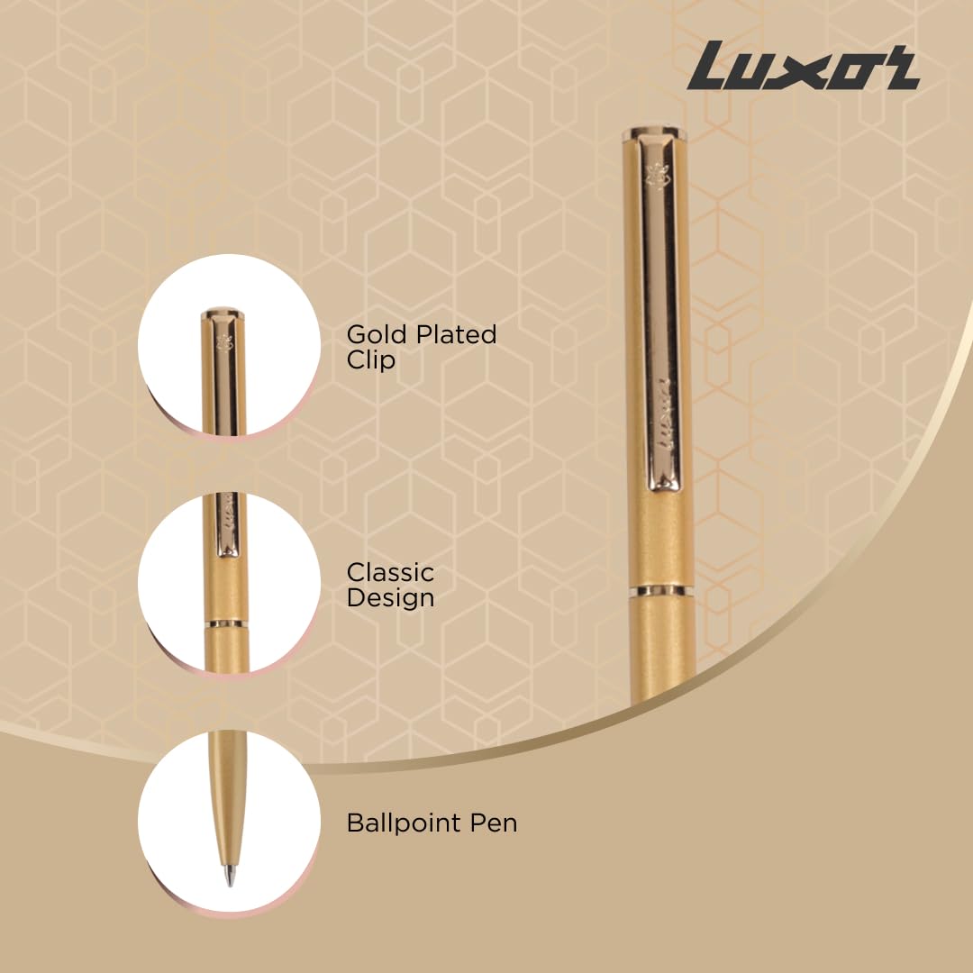 Luxor Royale, Ikon, Ball Pen, Pack of 1, Golden Body, Ink Colour- Blue, Gold Trim, Stylish Clip, Durable and Stylish, Sleek & Elegant, Exquisite Writing for Professionals, Ideal for Gifting – view 3