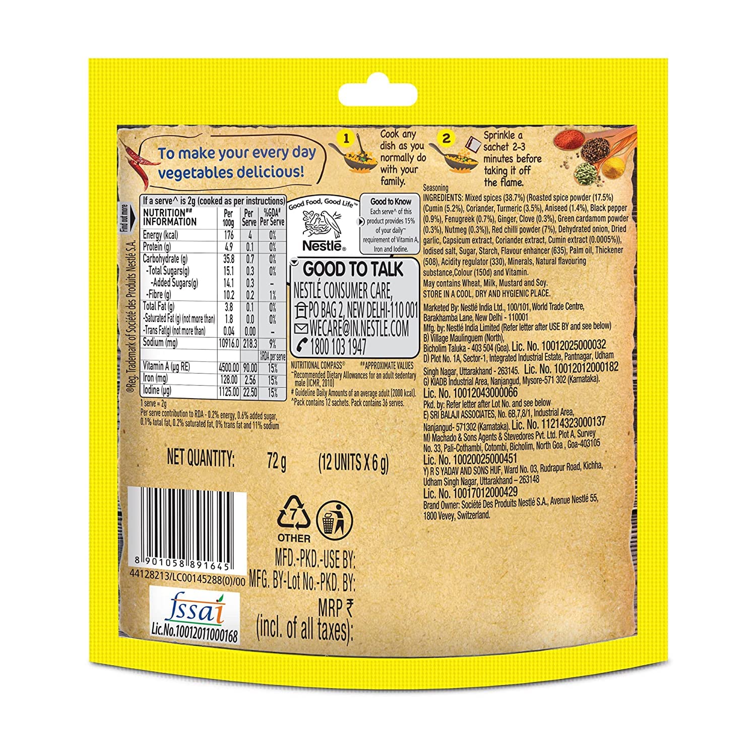 Maggi Masala-Ae-Magic Seasoning, Vegetable Masala - 72G Pouch (12 Sachet) – view 3