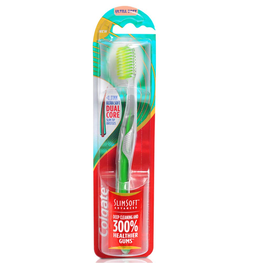 Colgate Slim Soft Advanced ultra soft adult toothbrush in blister pack