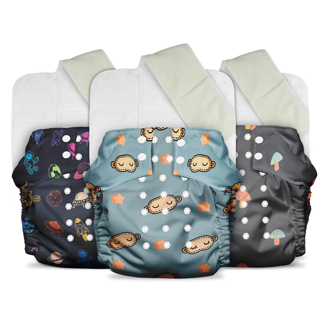 Reusable organic cotton baby cloth diapers with adjustable snaps