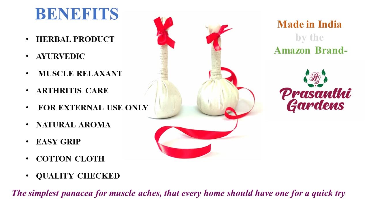 Prasanthi Gardens- Amazon Brand Ayurveda Kizhi/Massage Kizhi/ Pain relief- Muscle Relaxant Potli/ Podi Kizhi / Herbal compress Potli/ Hot compress pack/ Kerala Ayurveda Kizhi- Pack of 2, Multicolour – view 7