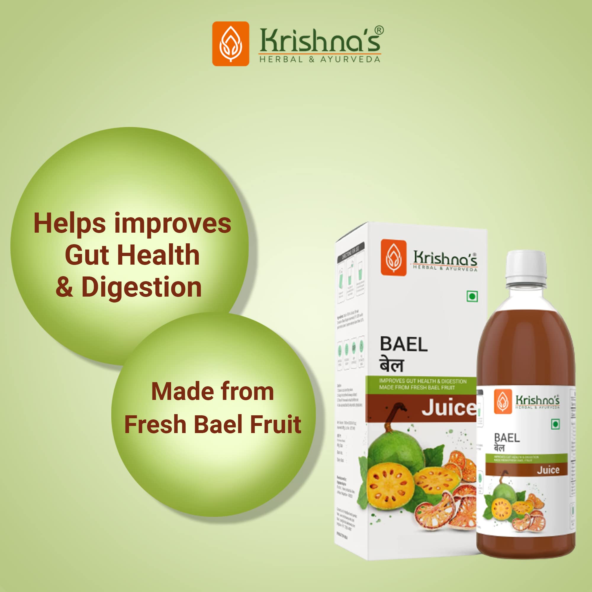 KRISHNA'S HERBAL & AYURVEDA Bael Juice -1000 Ml Concentrate Sugar Free Beal Juice For Healthy Gut Health, Bel Swaras With No Added Color Or Flavour – view 2
