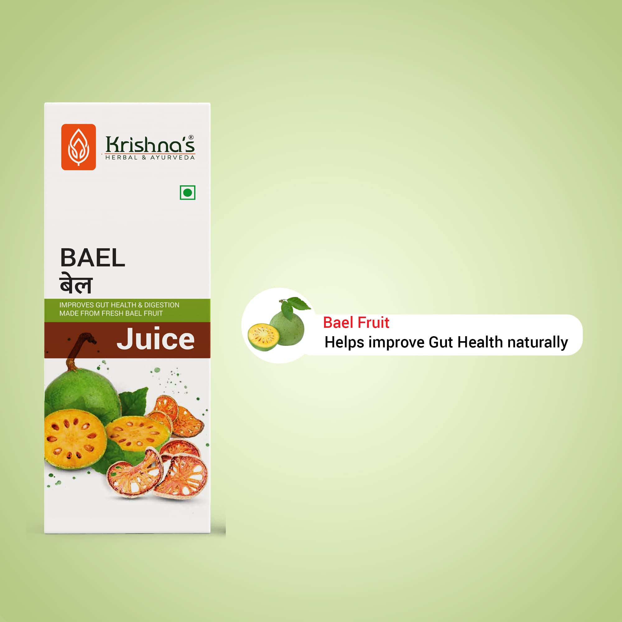 KRISHNA'S HERBAL & AYURVEDA Bael Juice -1000 Ml Concentrate Sugar Free Beal Juice For Healthy Gut Health, Bel Swaras With No Added Color Or Flavour – view 3