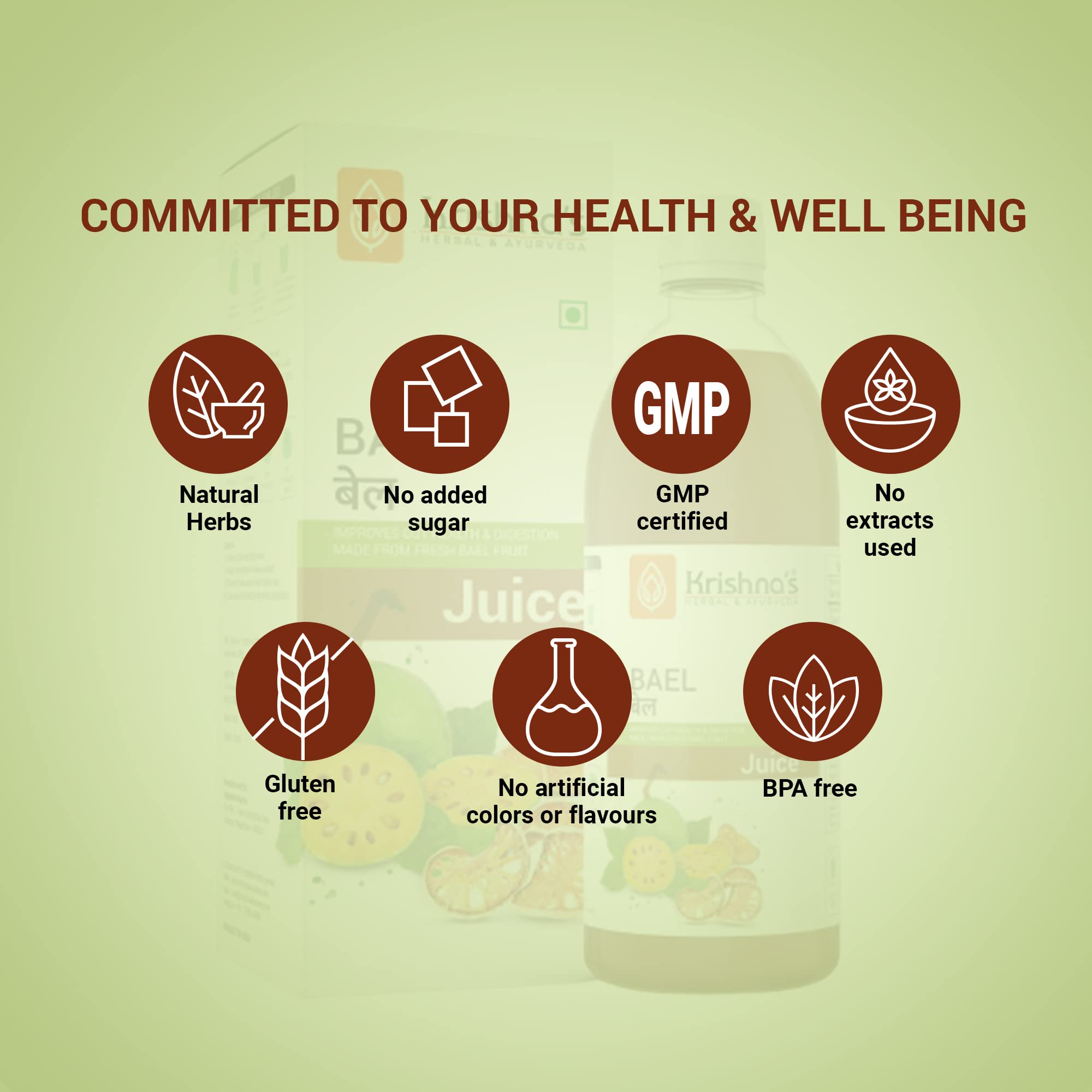 KRISHNA'S HERBAL & AYURVEDA Bael Juice -1000 Ml Concentrate Sugar Free Beal Juice For Healthy Gut Health, Bel Swaras With No Added Color Or Flavour – view 6