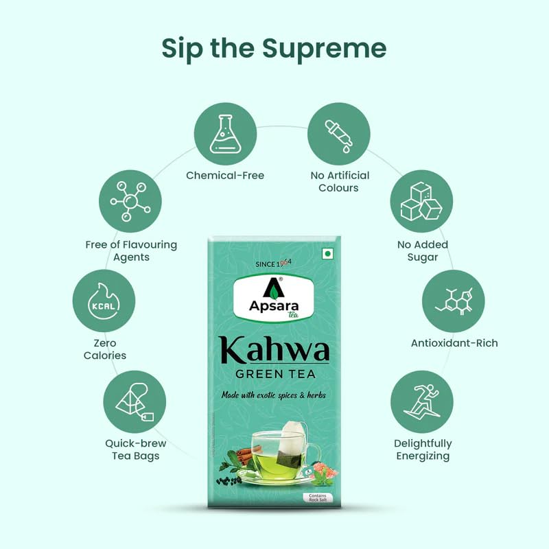 APSARA Detoxifying Kahwa Green Tea - 100 Tea Bags, Spiced Kashmiri Desi Kahwa Green Tea, Immunity Booster, Blended with Rock Salt, Tulsi, Cardamom, Cinnamon, Black Pepper, Ashwagandha Tea – view 5