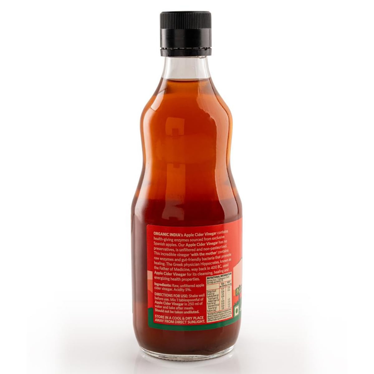 A TATA Product - Organic India Apple Cider Vinegar 250ml, With Mother of Vinegar, Raw & Unfiltered, Extracted from Spanish Red Apples, Lab Tested on 250+ Parameters (500 ml) – view 6