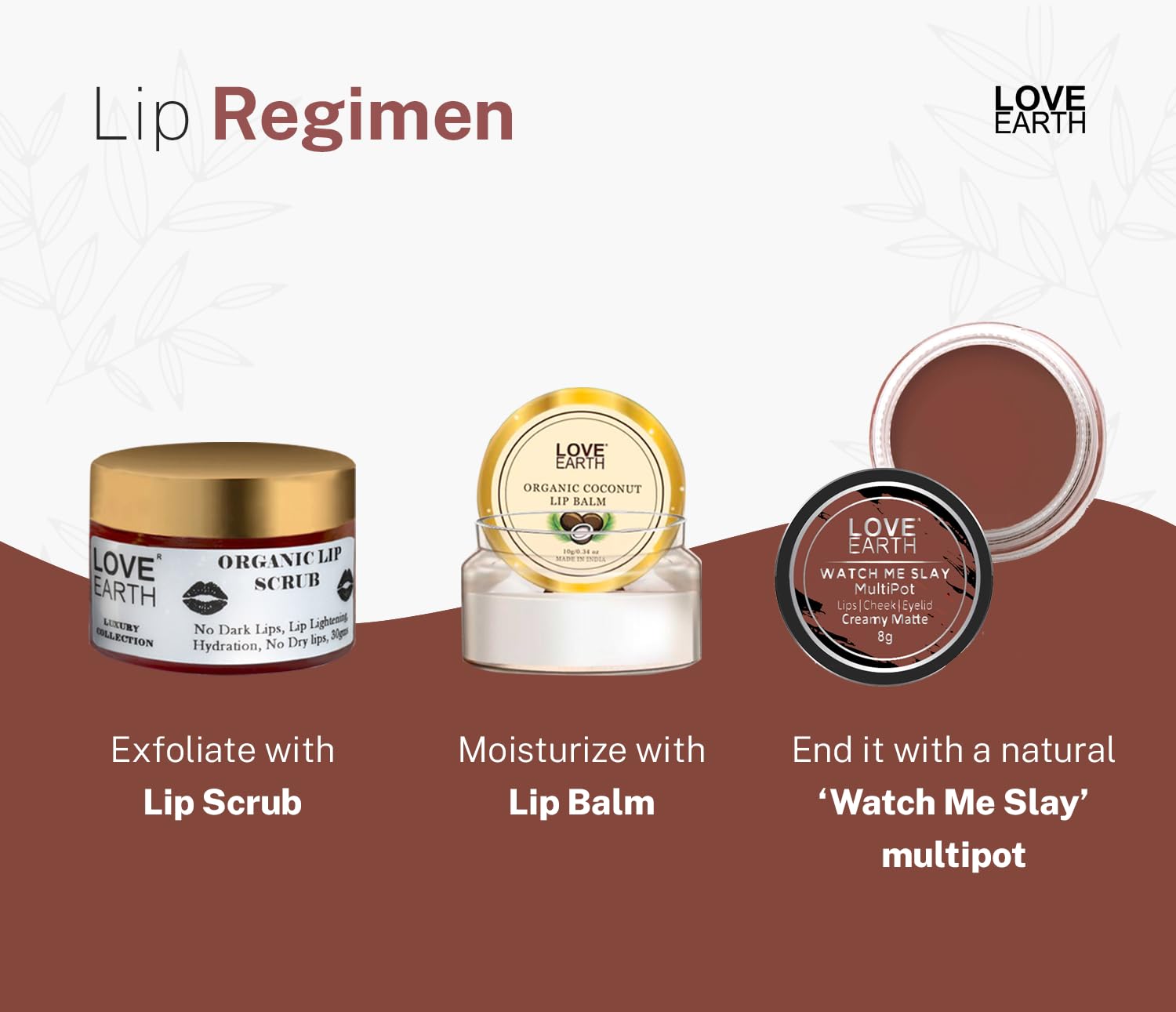 Love Earth Lip Tint & Cheek Tint Multipot-Watch Me Slay With Richness Of Essential Oils And Vitamin E For Lips, Eyelids & Cheeks, Matte Finish - Caramel Brown – view 6