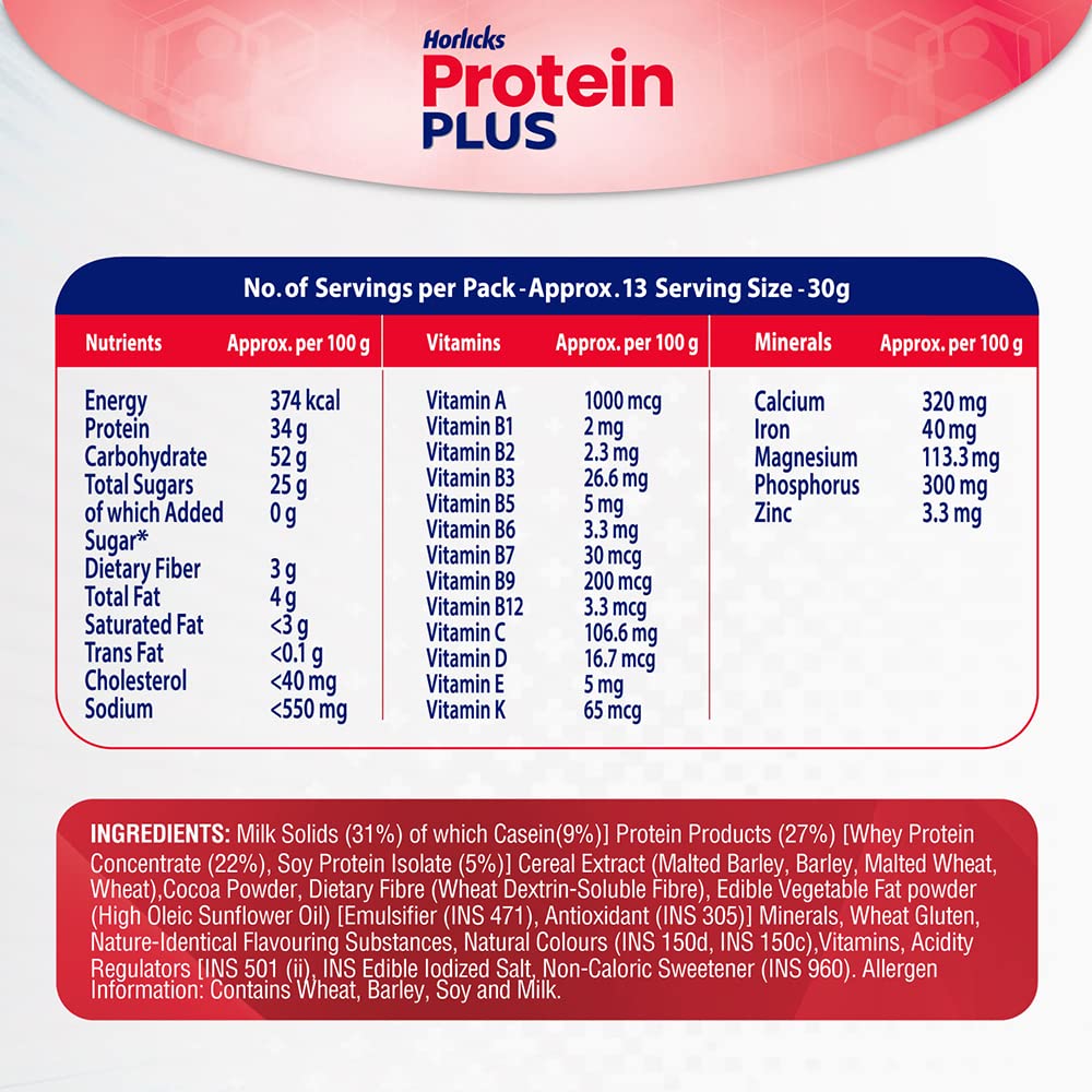 Horlicks Protein Plus Chocolate Protein Drink for Adults, 400g Container – view 4
