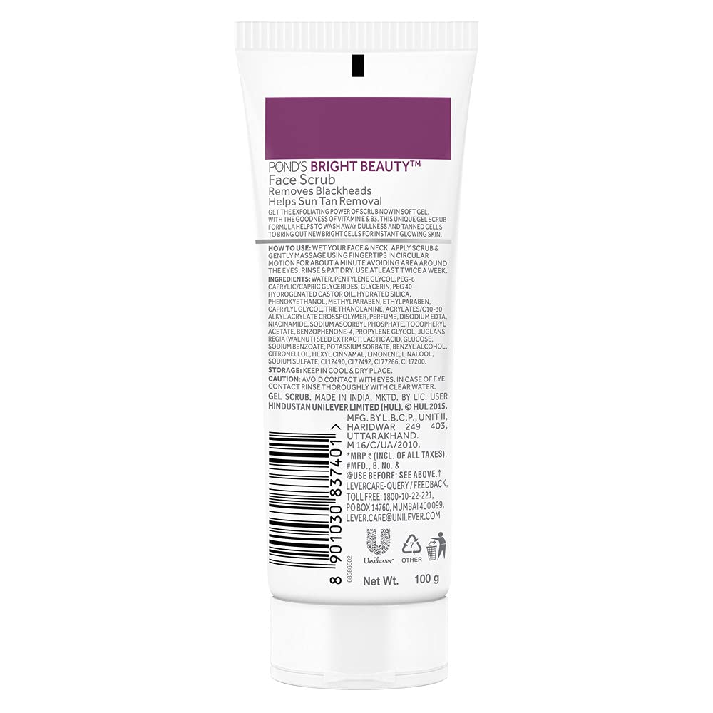 POND'S Bright Beauty Face Scrub, Deep Clean But Mild On Skin, Exfoliate, Remove Blackheads & Sun Tan, Gel Scrub, Bright Glowing Skin, 100 g – view 2