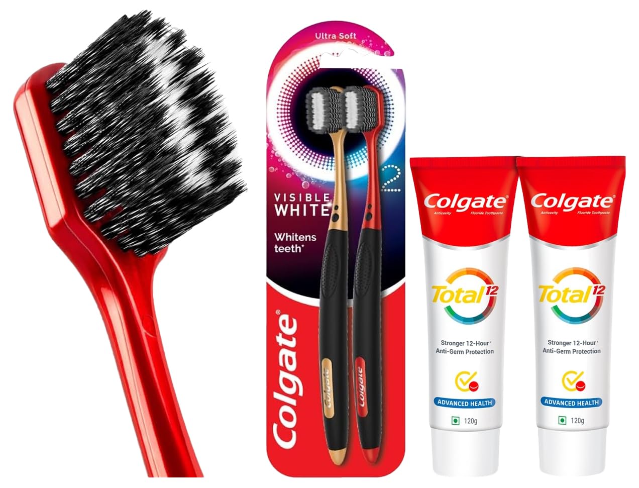 Colgate Visible White O2 manual toothbrush 2-piece multicolour pack