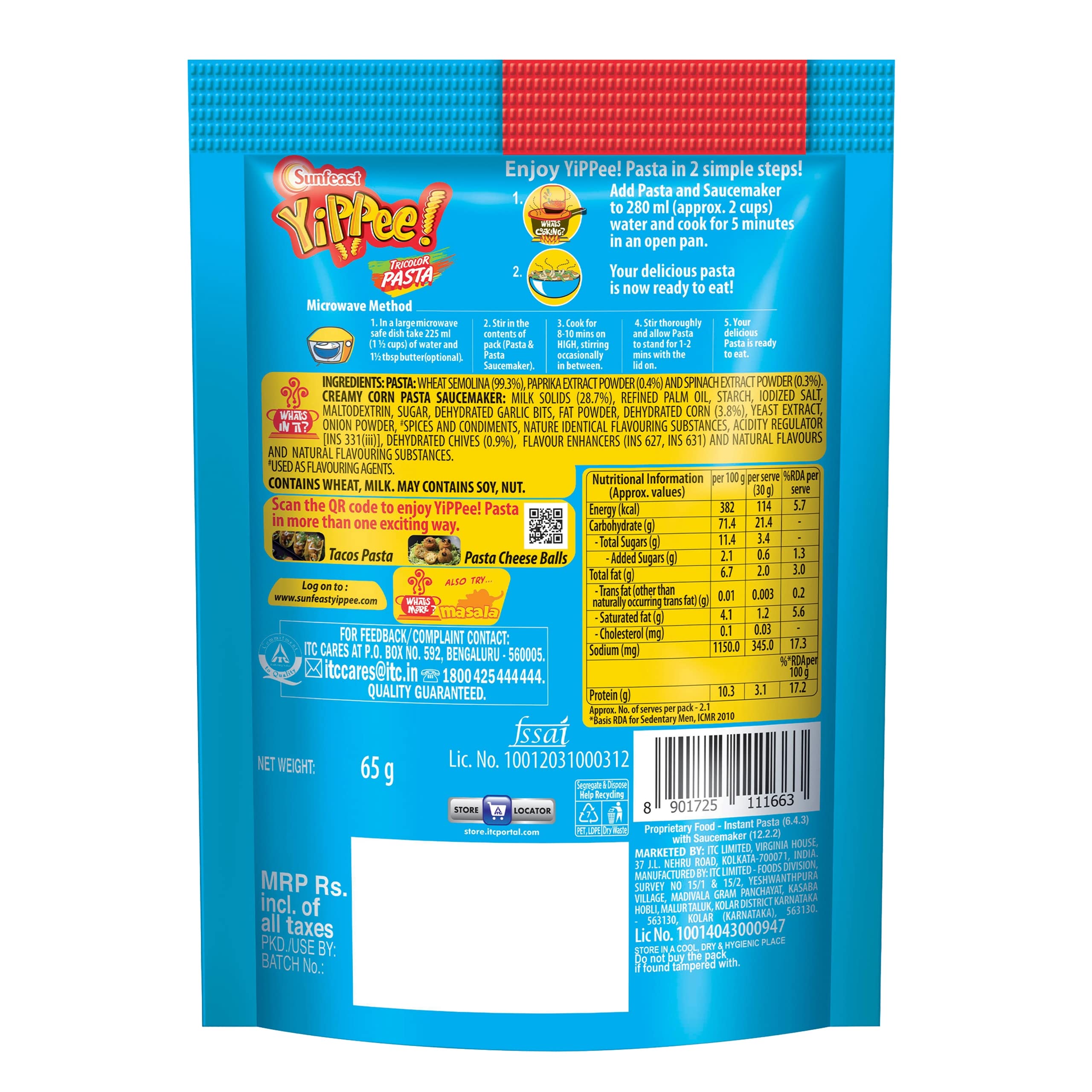 Sunfeast YiPPee! Tricolor Instant Pasta, Creamy Corn, 65g – view 2