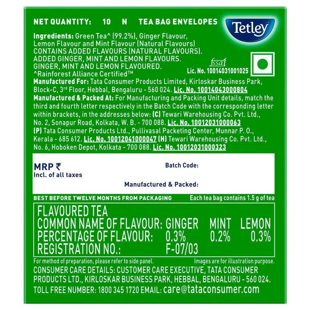 Tetley Ginger Mint And Lemon Green Tea Bags 10 Pcs – view 2