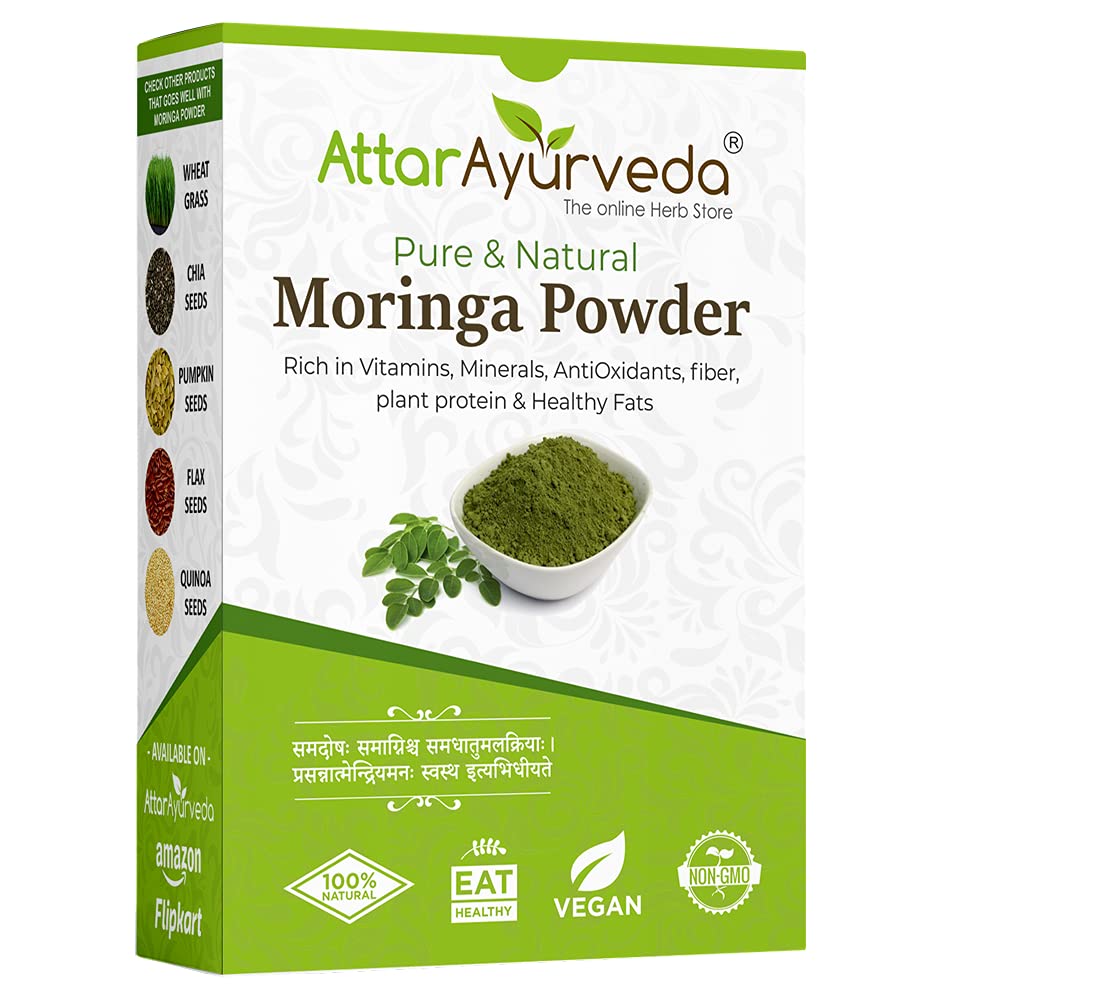 800 gram jar of pure moringa leaf powder by Attar Ayurveda