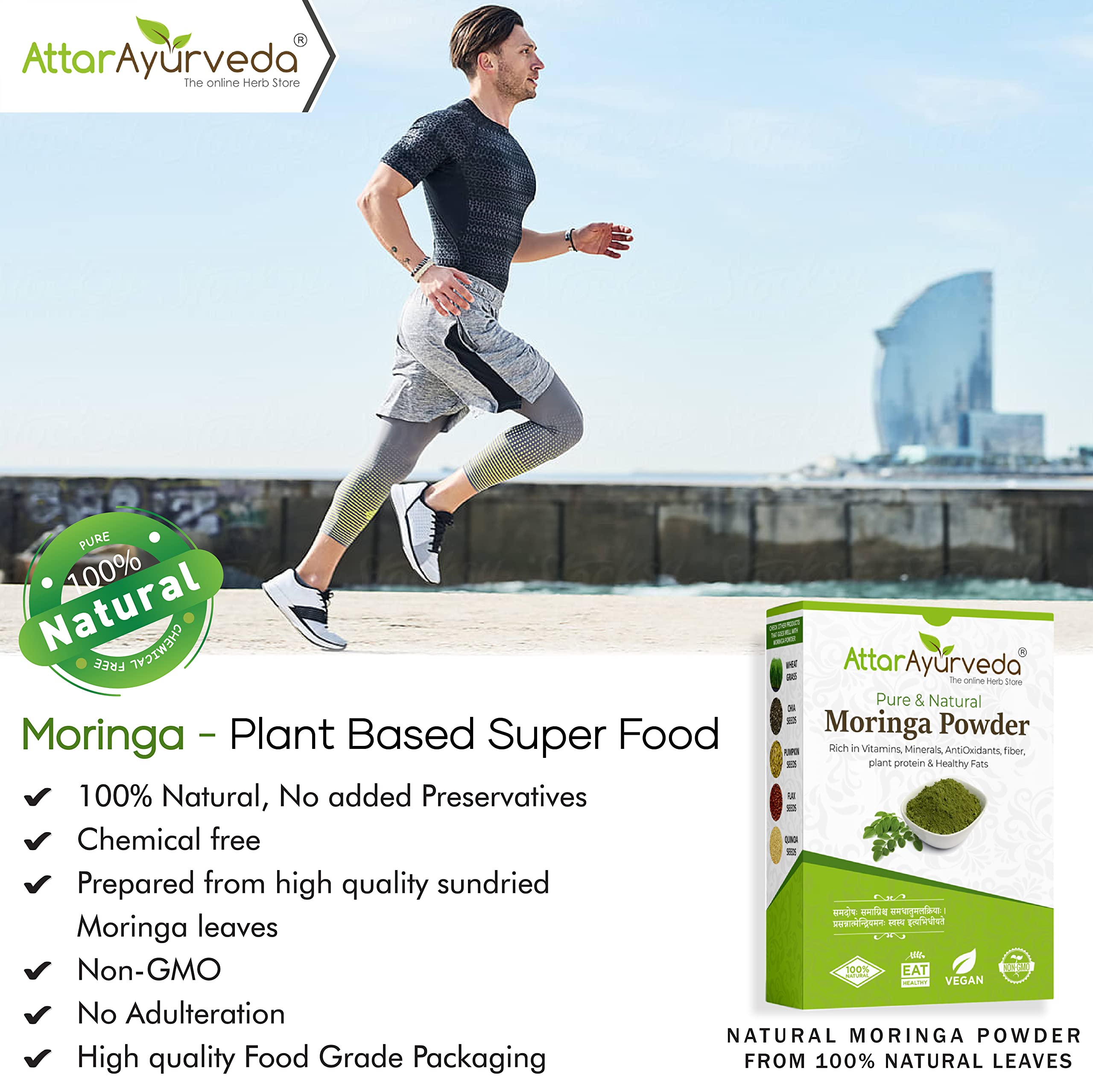 Attar Ayurveda Pure Moringa Leaf Powder 800 Grams – view 3