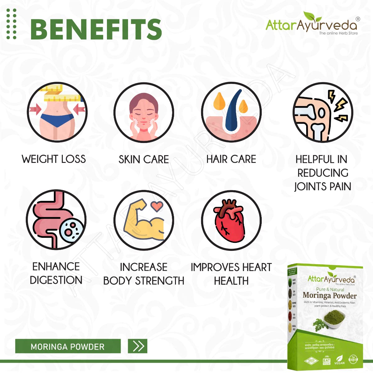 Attar Ayurveda Pure Moringa Leaf Powder 800 Grams – view 5
