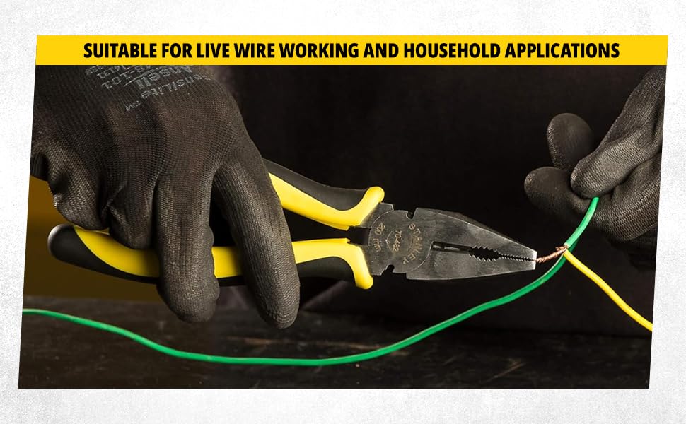 STANLEY 70-482 8'' Sturdy Steel Combination Plier with Anti-Rust properties for gripping, holding and cutting wires, YELLOW & BLACK – view 6