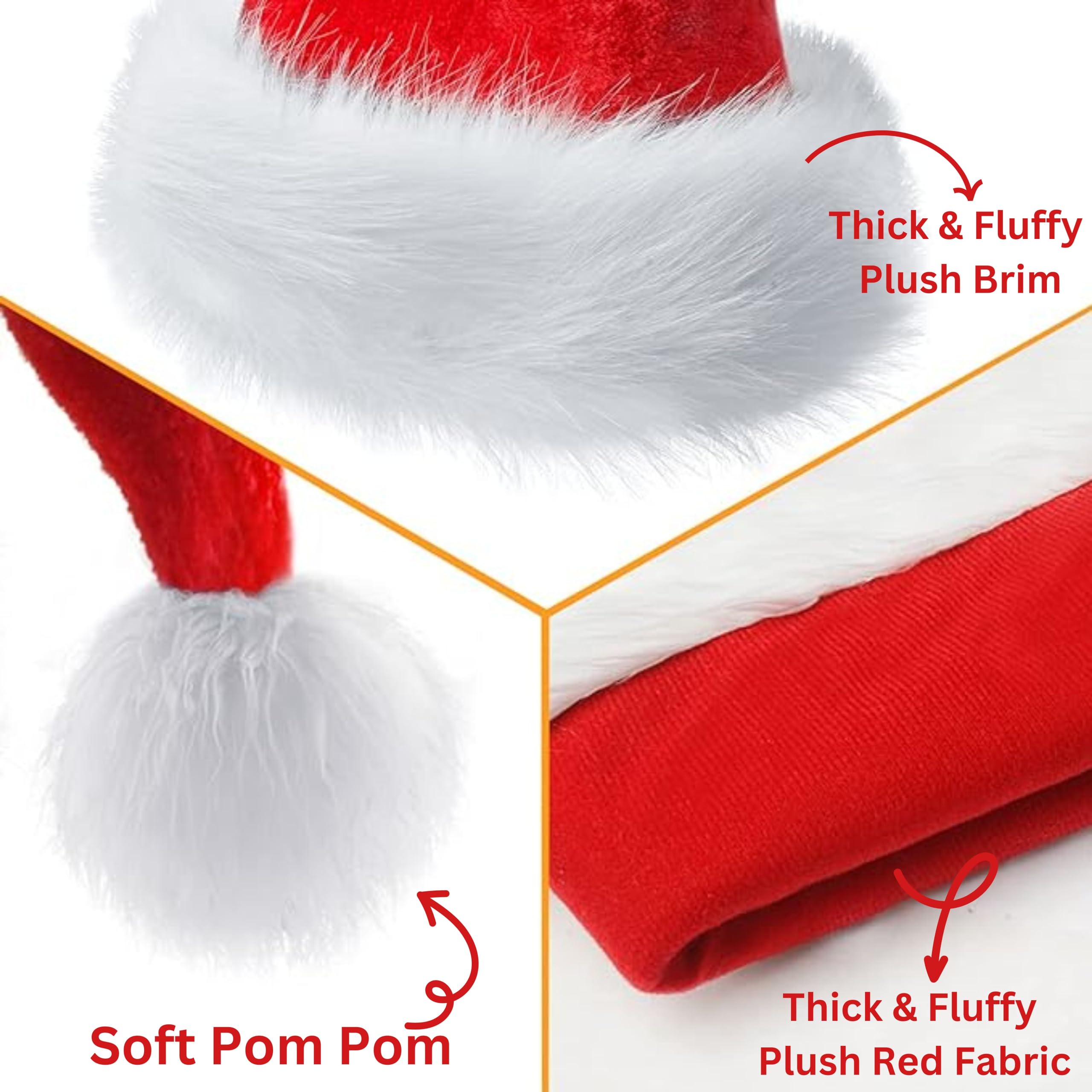 Indian Karigar Santa Cap Plush Fur Christmas Cap Unisex Santa Hat for Adult & Kids Comfortable Soft Free Size Santa Clause Hat Cap Christmas Decorations Items Christmas Decor Santa Caps Set of 1 Red – view 3