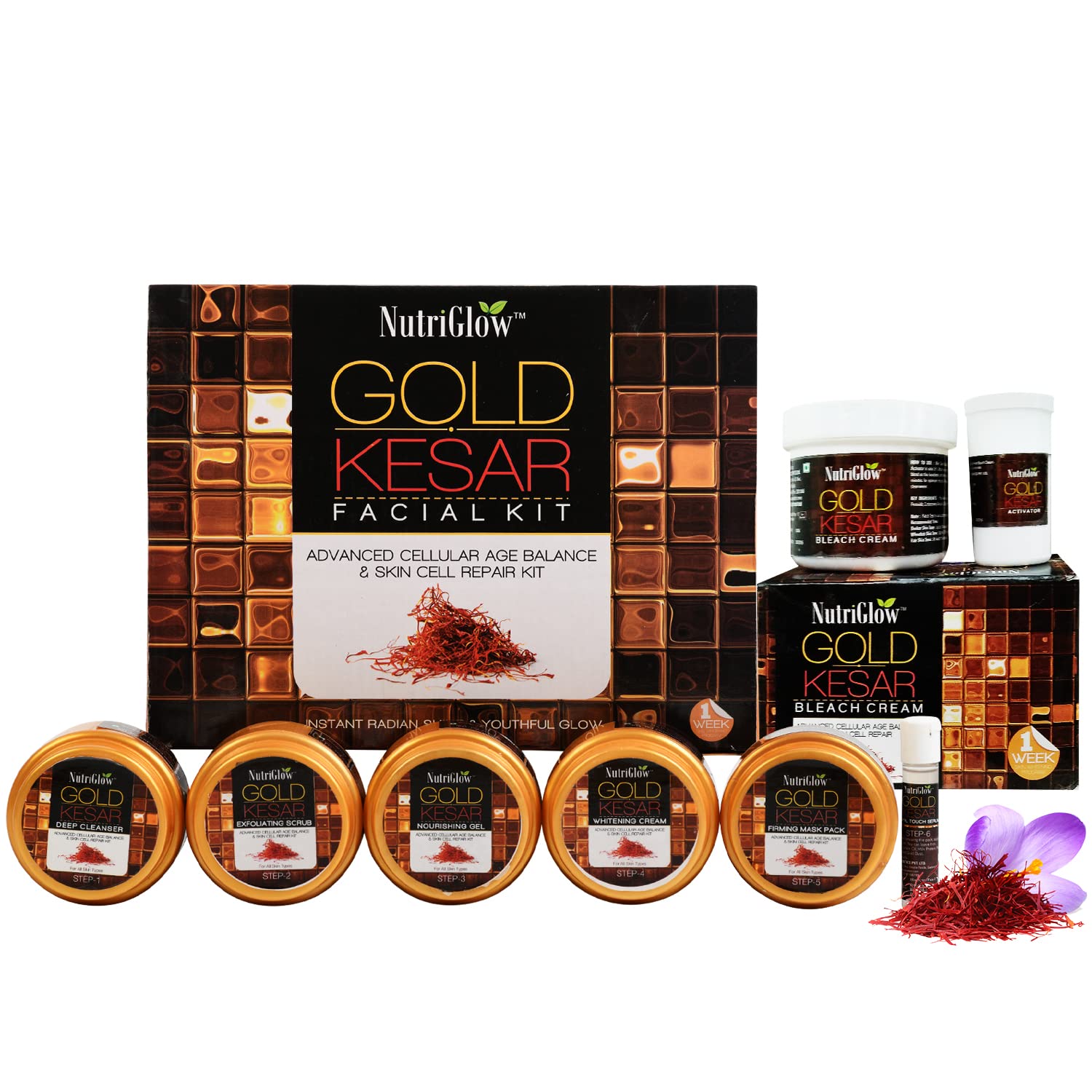 Gold Kesar facial kit jars and bleach cream combo
