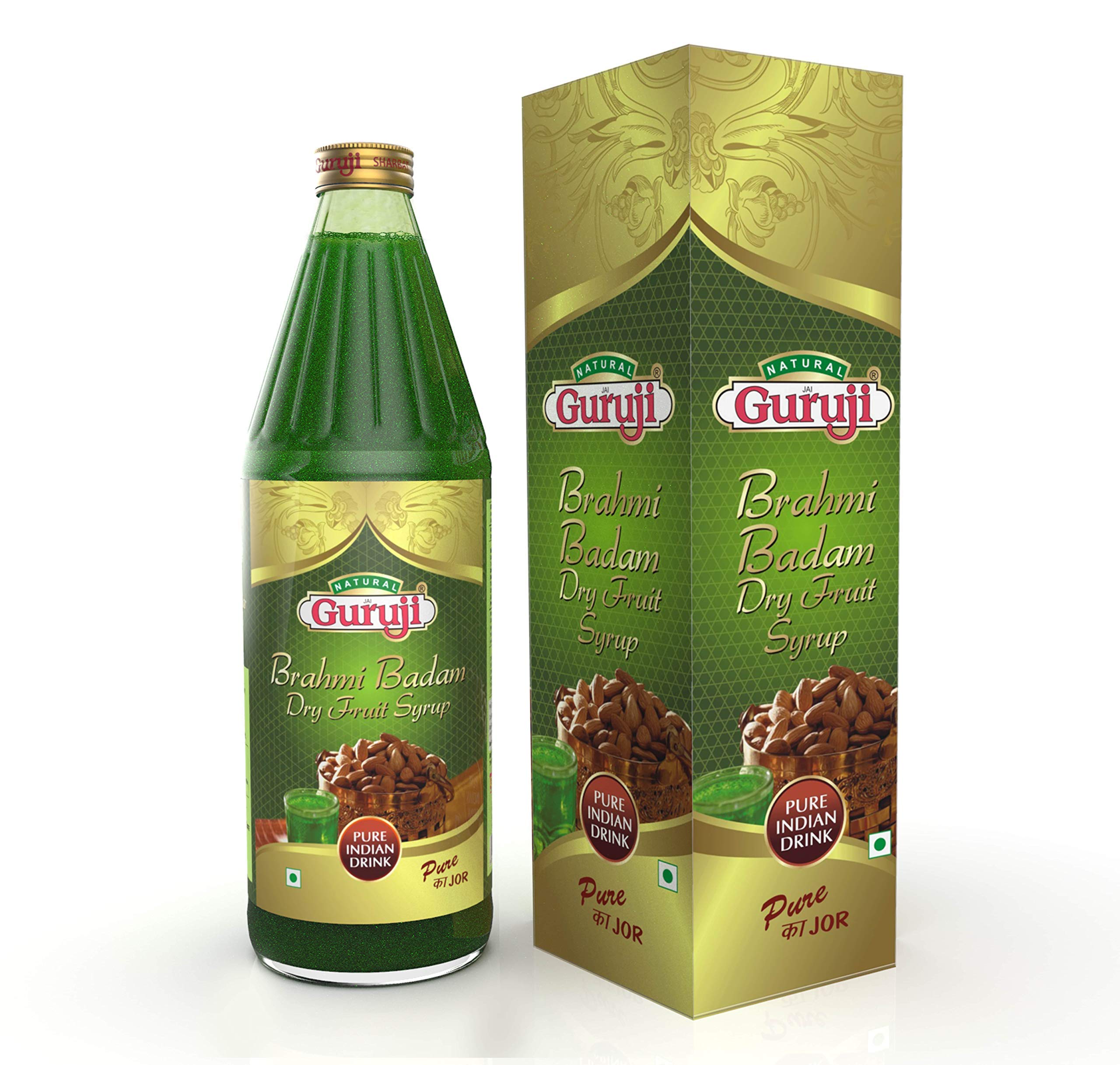 Jai Guruji Brahmi Badam Dry Fruit Syrup Sharbat, Instant Refreshing Drink For Summer (Mix With Milk Only) 750Ml - Instant