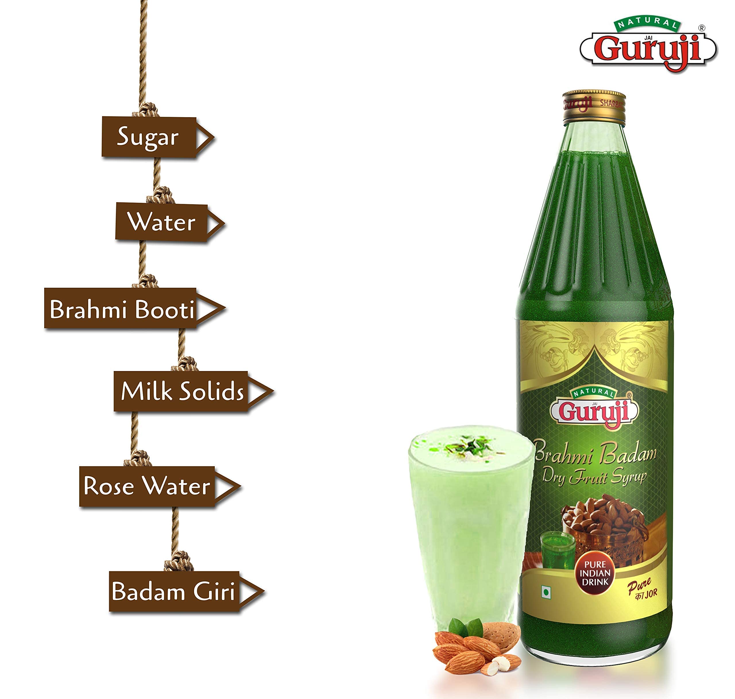 Jai Guruji Brahmi Badam Dry Fruit Syrup Sharbat, Instant Refreshing Drink For Summer (Mix With Milk Only) 750Ml - Instant – view 5