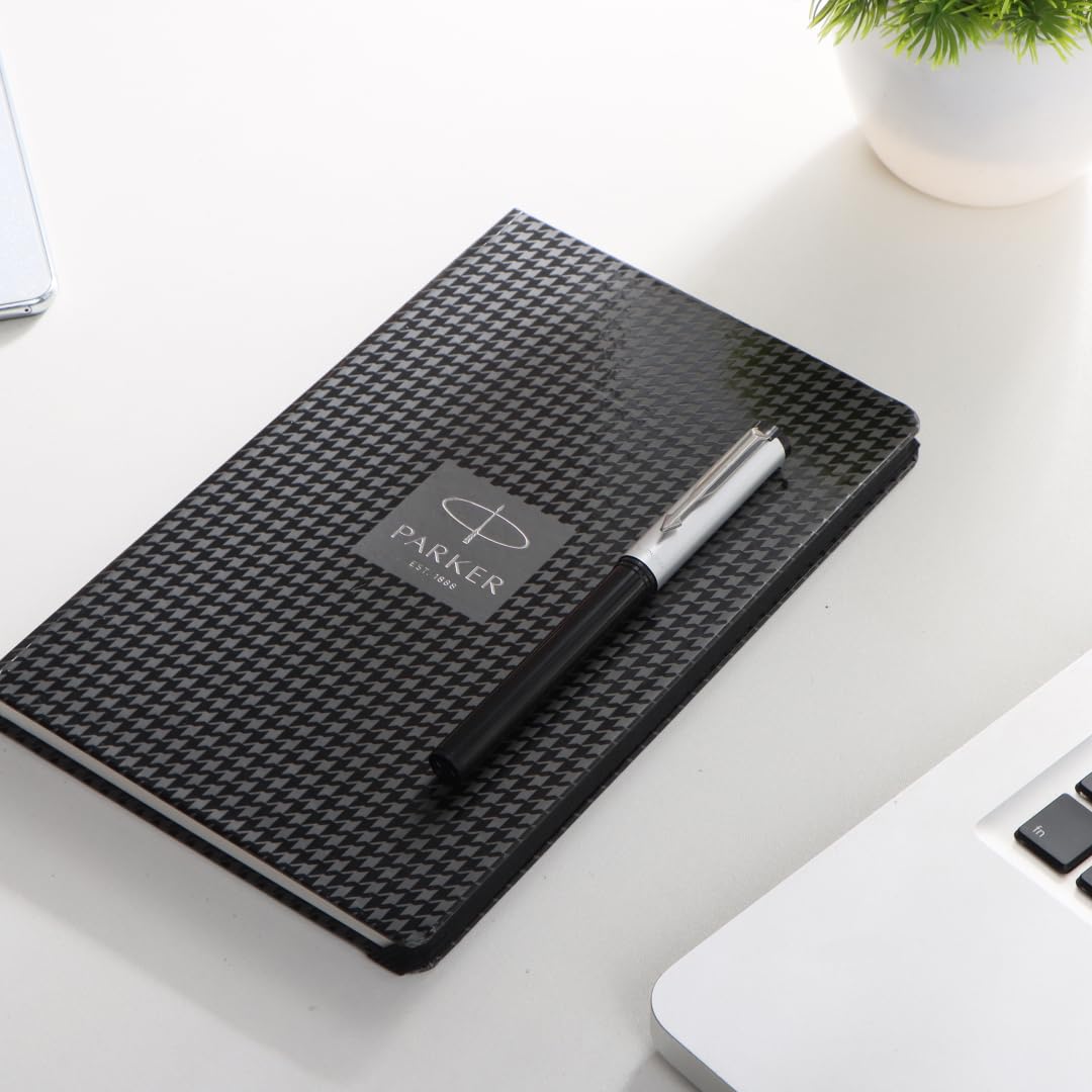 Parker Gift Set - (Parker Beta Premium Chrome Trim Roller Ball Pen with Houndstooth Print Parker Notebook) – view 2
