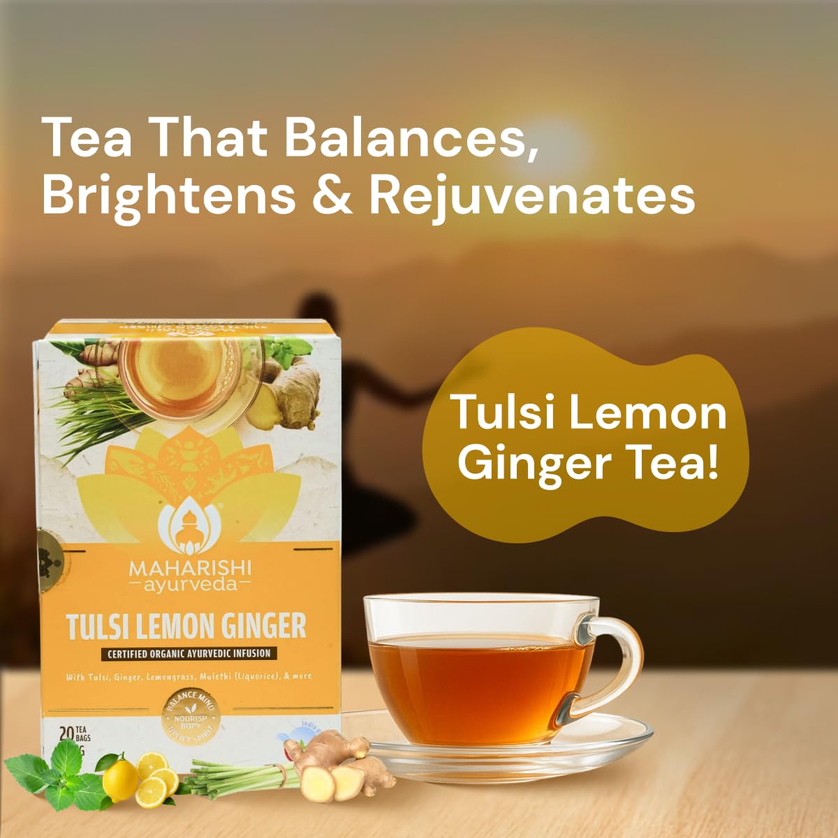 Maharishi Ayurveda Organic Certified Tulsi Lemon Ginger Herbal Tea – view 2