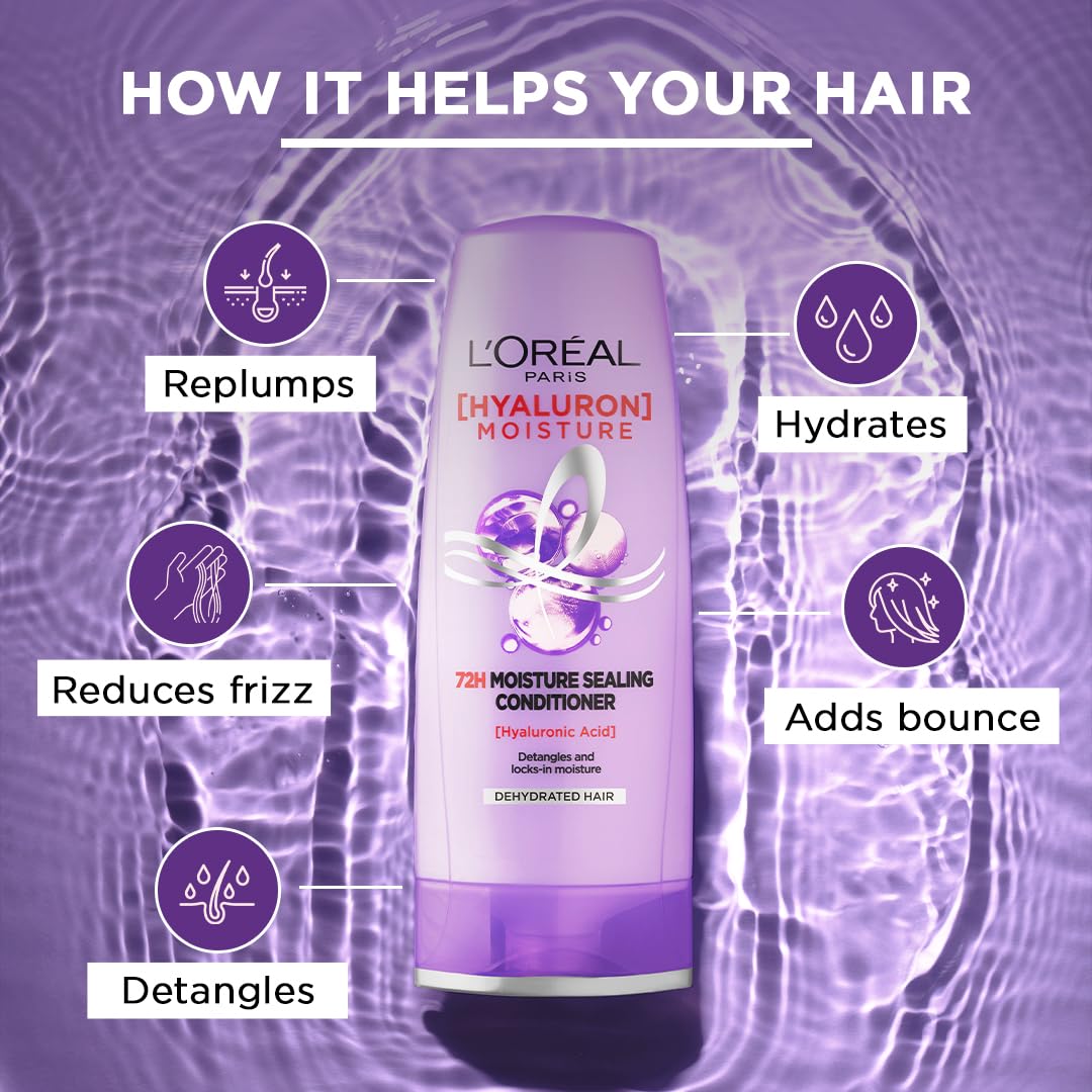 L'Oreal Paris Moisture Sealing Conditioner, With Hyaluronic Acid, For Dry & Dehydrated Hair, Adds Shine & Bounce, Hyaluron Moisture 72H, 180ml – view 4