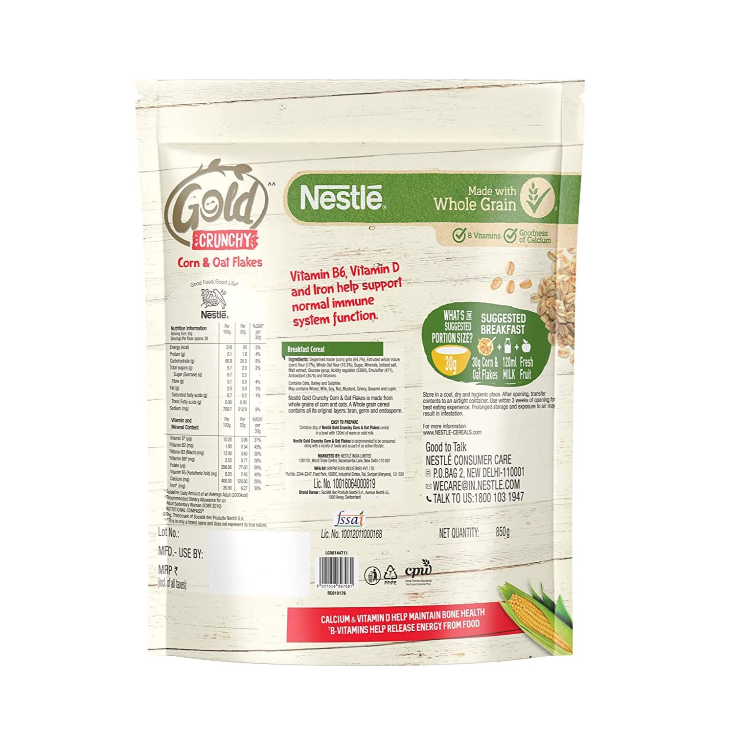 NESTLE GOLD Crunchy Oats & Corn Flakes, Breakfast Cereal with Immuno-Nutrients – view 2