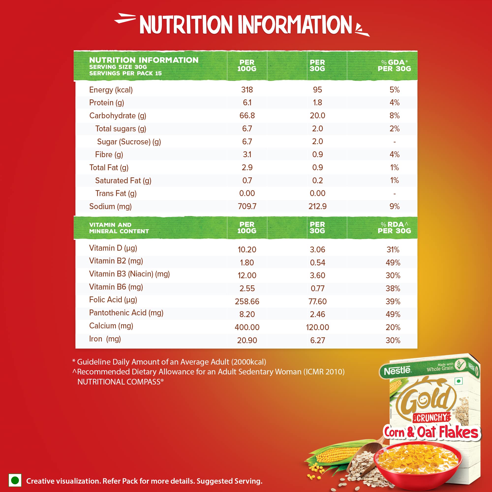 NESTLE GOLD Crunchy Oats & Corn Flakes, Breakfast Cereal with Immuno-Nutrients – view 4