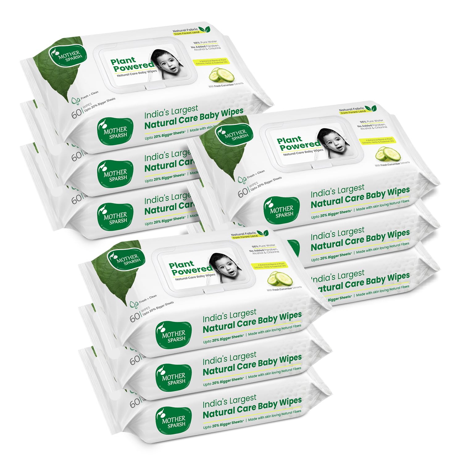 Cloth-like Mother Sparsh baby wipes with cucumber in 60-count packs