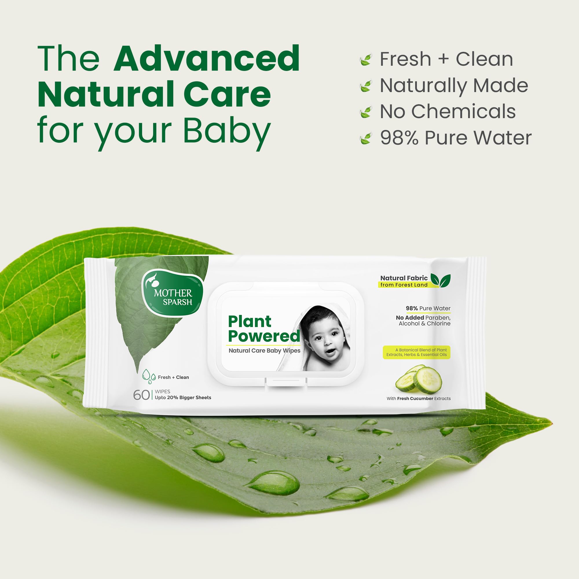 Mother Sparsh Natural Care Baby Wipes 60 Pcs (Pack of 9) I 100% Plant Made Fabric From Forest Land – view 7