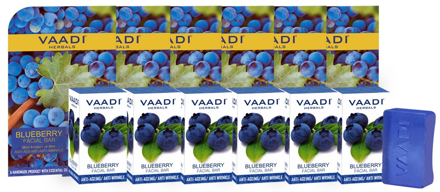 Vaadi Herbals Super Value Pack of Blueberry Facial Bars with Extract of Mint, 25gm x 6 – view 1