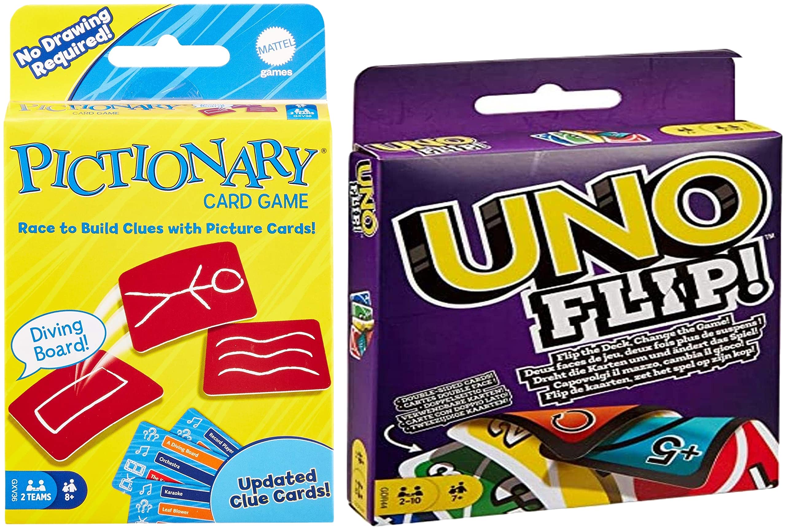 Games PICTIONARY Card Refresh, Multicolor&Mattel Uno Flip Side