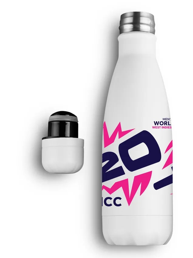 ICC Men's T20 WC-24 Pink & Navy Printed Double Walled Stainless Steel Vaccum Insulated Flask Water Bottle 500 ML