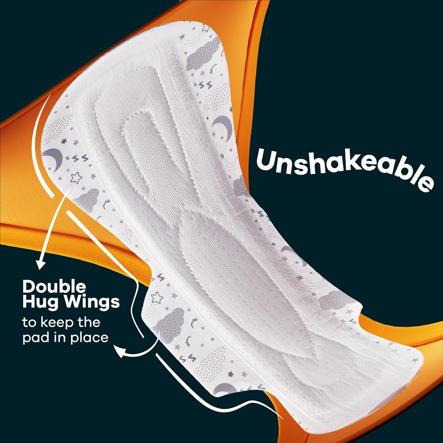 Whisper Bindazzz Nights 20 XXXL Sanitary Pads, Upto 0% Leaks All Night Long, For Super Heavy Flow, Nearly 75% Longer with Wider Back, Double hug wings keep pad in place , Disposable Wrapper – view 6