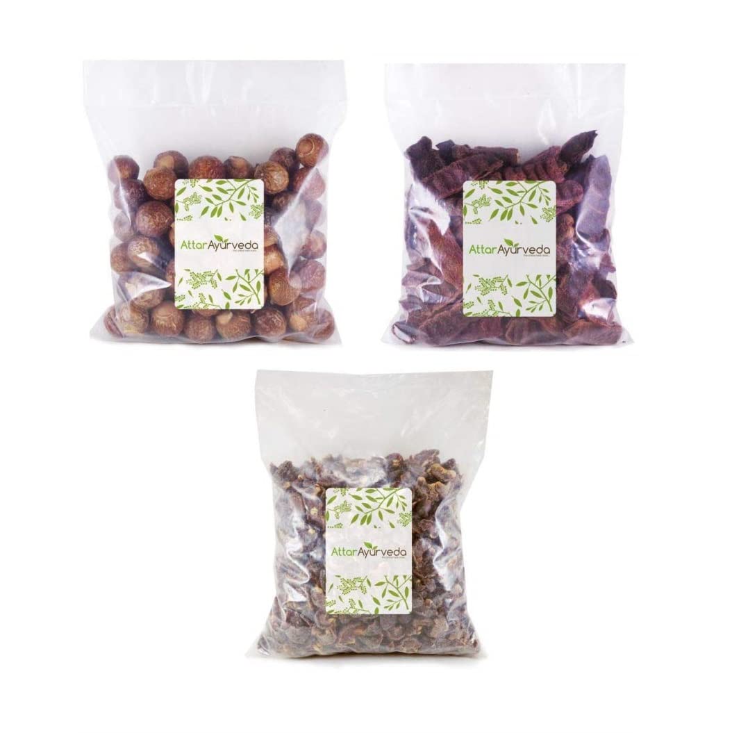 Whole reetha amla shikakai ingredients in 300 gram combo pack
