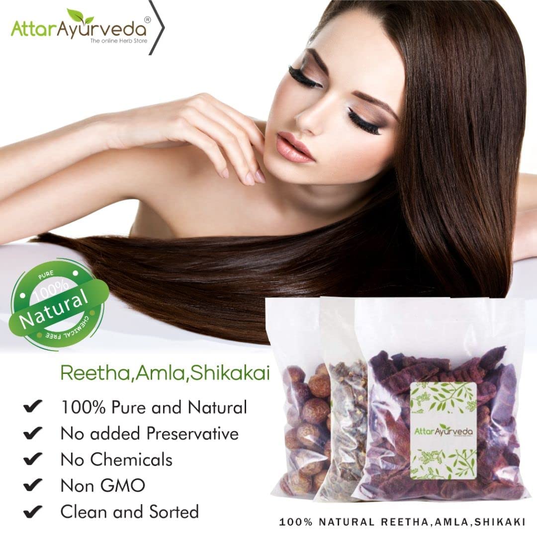 Attar Ayurveda Reetha, Amla, Shikakai Combo Pack (300 Grams, Whole form) – view 2