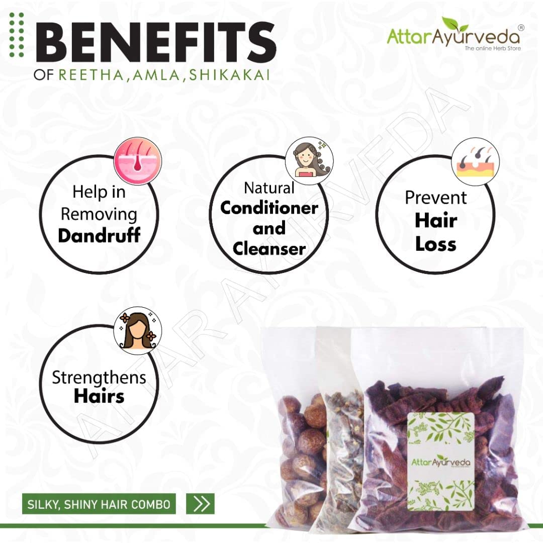 Attar Ayurveda Reetha, Amla, Shikakai Combo Pack (300 Grams, Whole form) – view 4