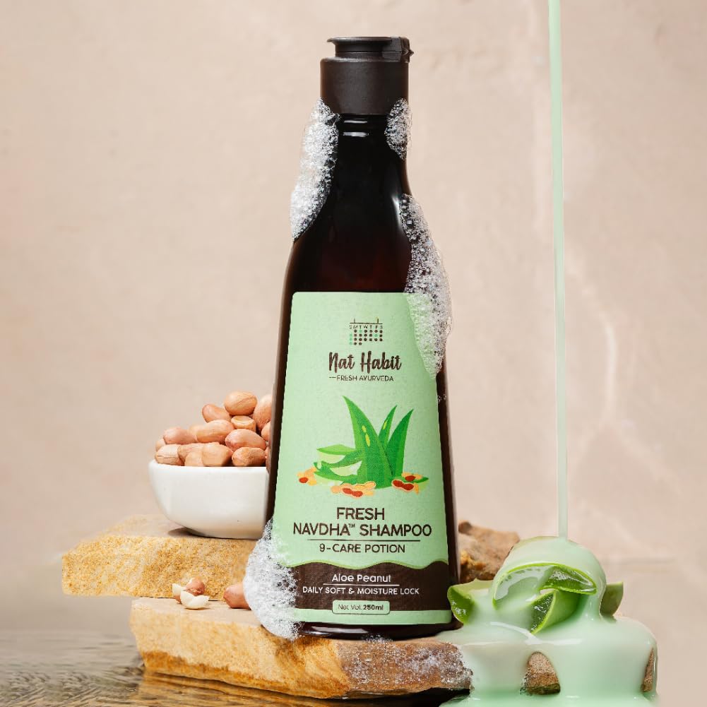 Nat Habit Aloe Peanut Navdha Shampoo - Natural Cleanser for Women & Men, Locks Intense Moisture, Renders Sheen, For Daily Hair Softness, 250ml – view 2