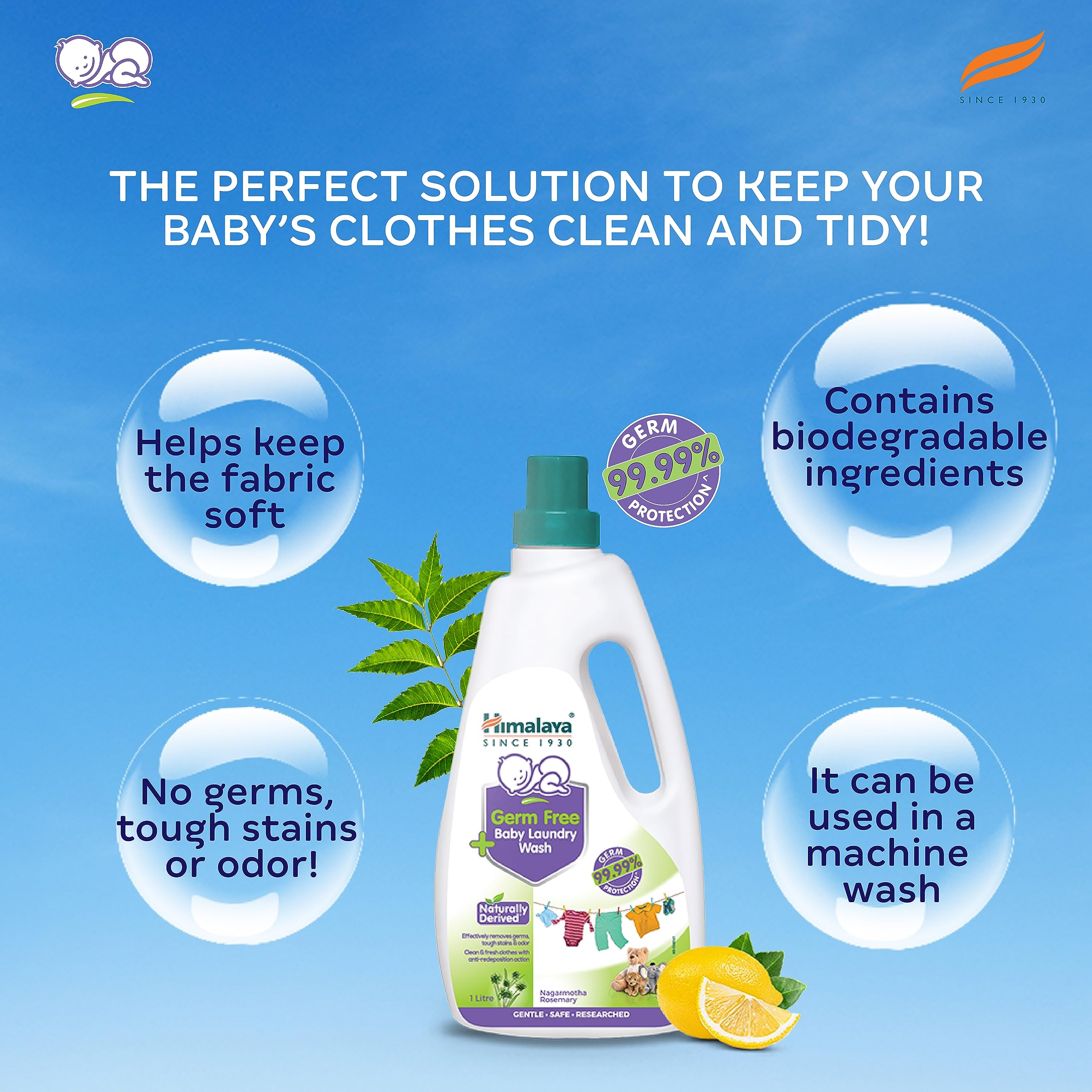 Himalaya Germ Free Baby Laundry Wash 1 L Pouch Liquid, White, (7004801) – view 5