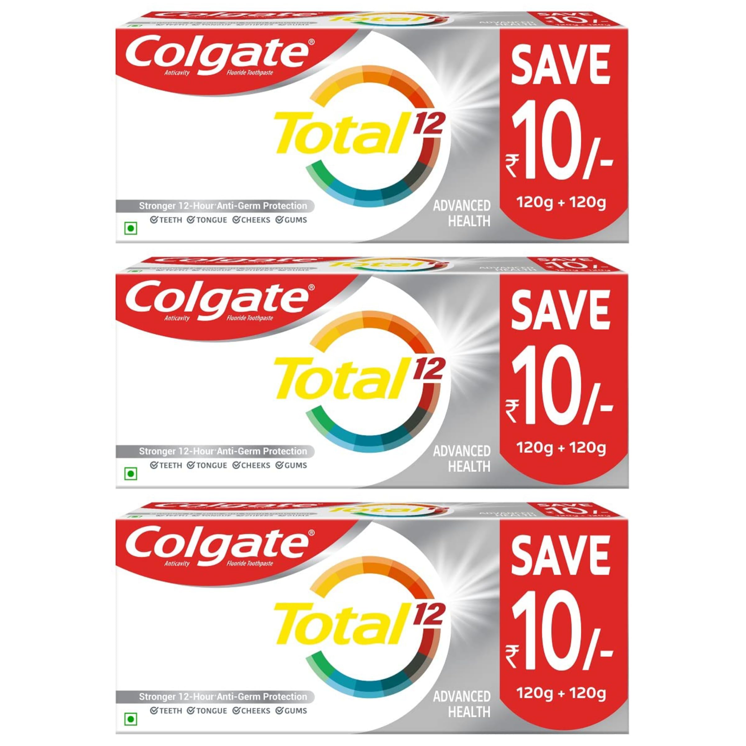 Colgate Total 12 toothpaste tubes in 120g+120g pack format