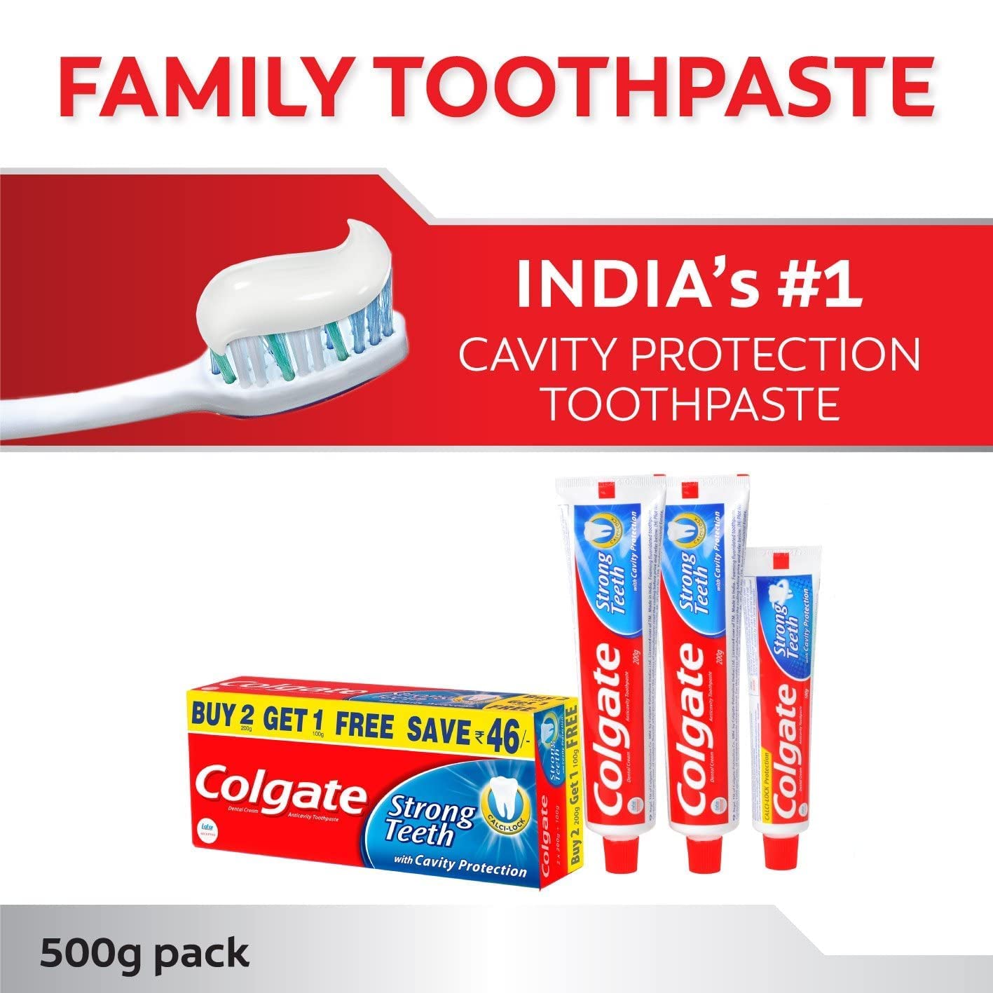 Colgate Dental Cream Toothpaste - 200 g (Pack of 2) with 1 Free Dental Cream - 100 g – view 2