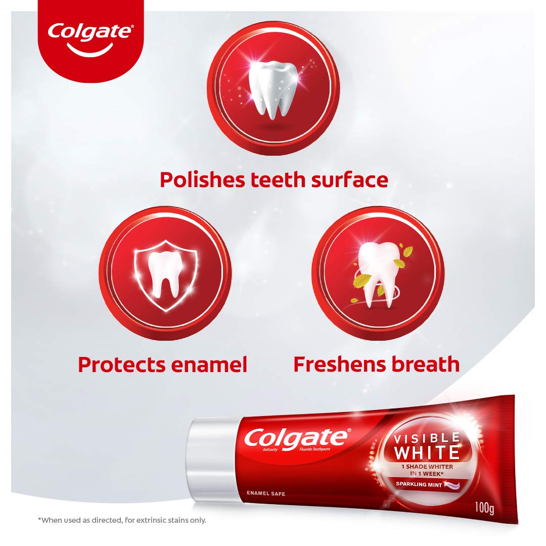 Colgate Visible White, teeth whitening Toothpaste with sparkling mint - 100gm – view 4