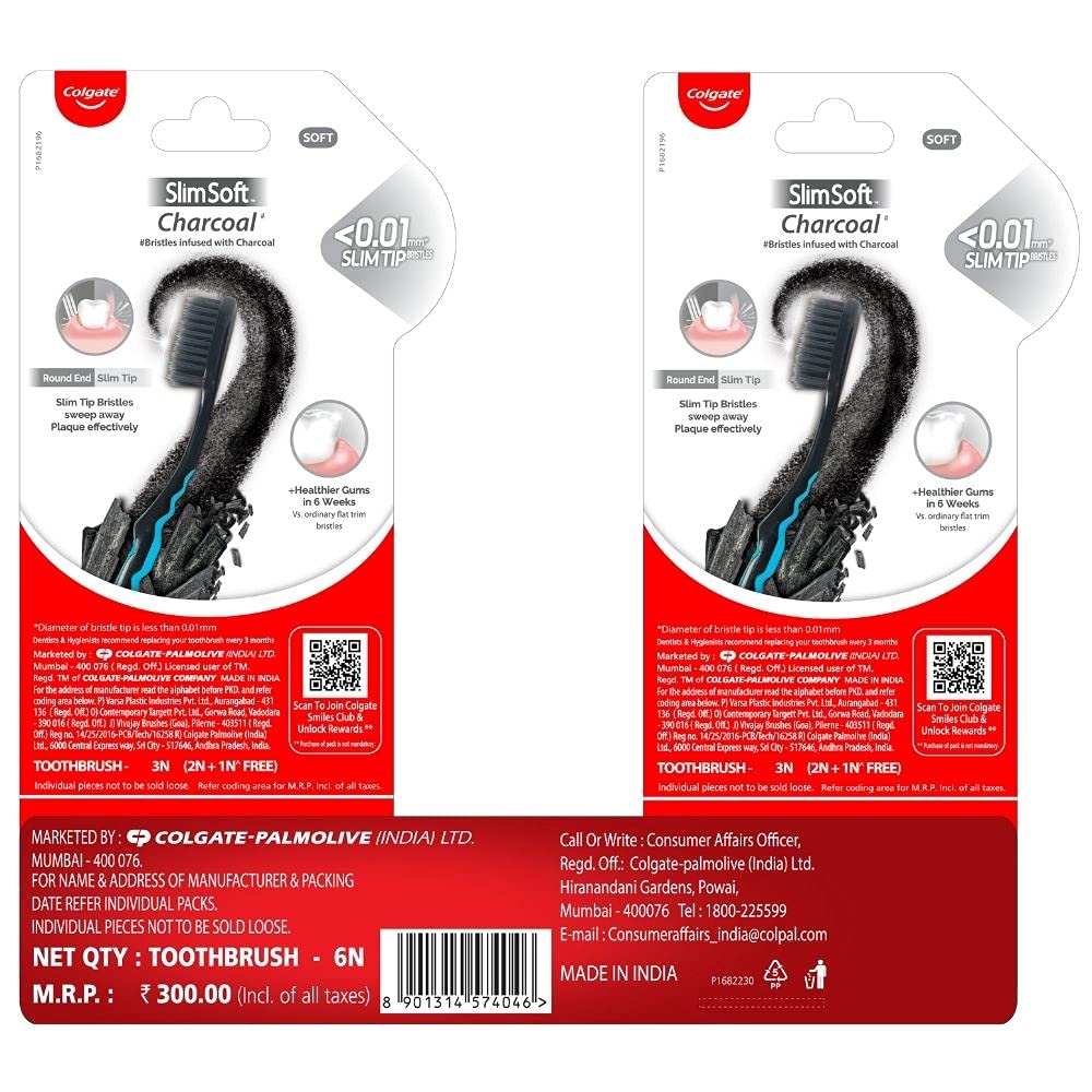 Colgate Slim Soft Charcoal Manual Toothbrush for adults- 6 Pcs (Buy 4 Get 2 Free) – view 5