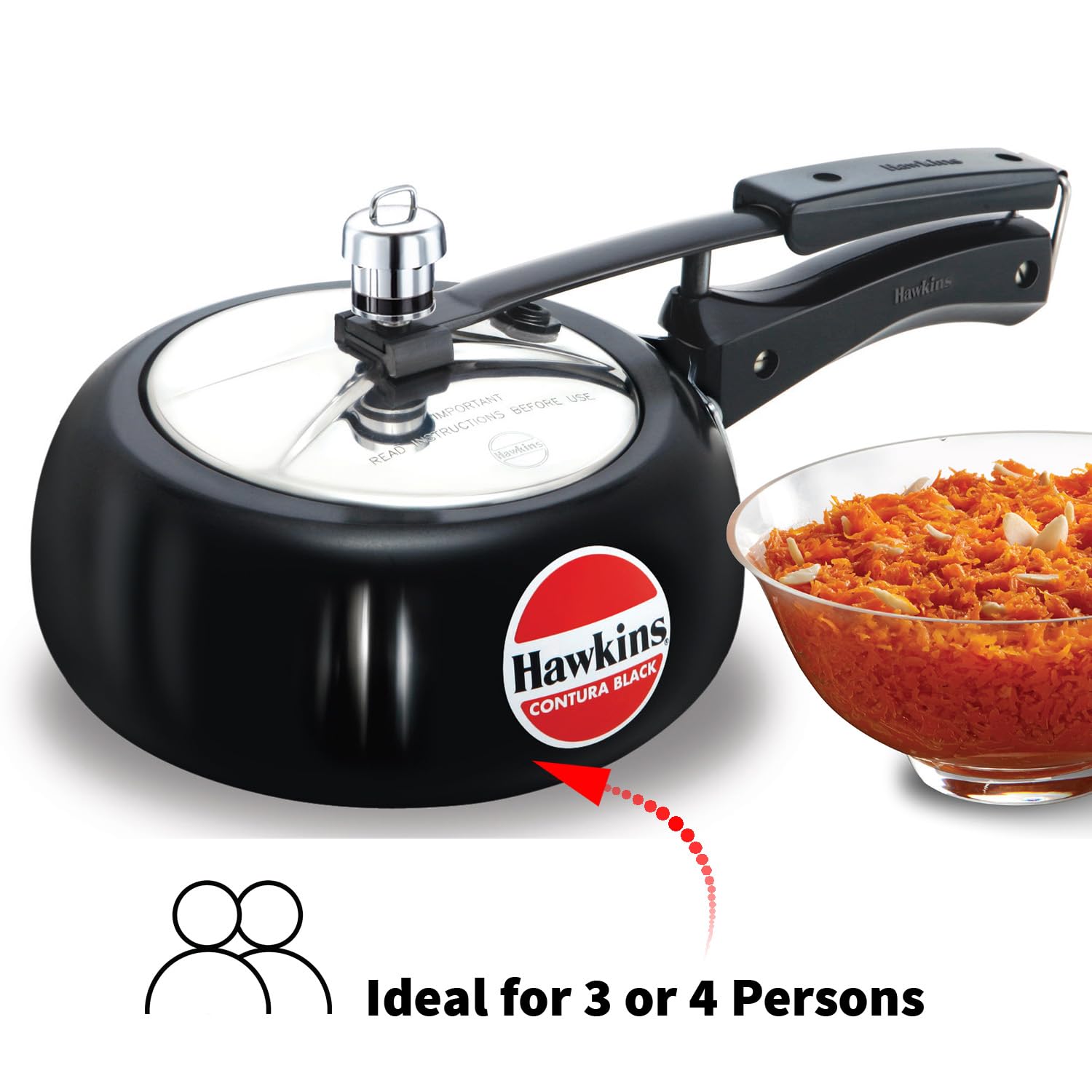 Hawkins 2 Litre Contura Black Pressure Cooker, Hard Anodised Inner Lid Cooker, Handi Cooker, Small Cooker, Black (CB20) – view 2