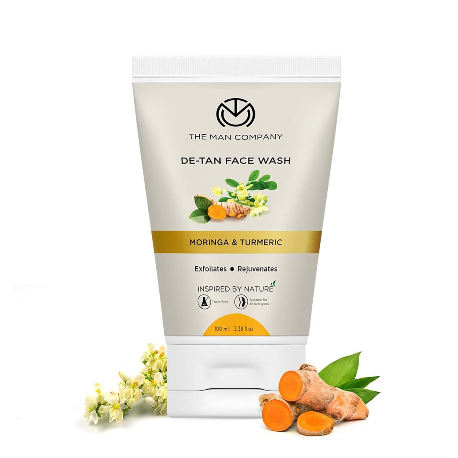 Turmeric and moringa de tan face wash bottle for men