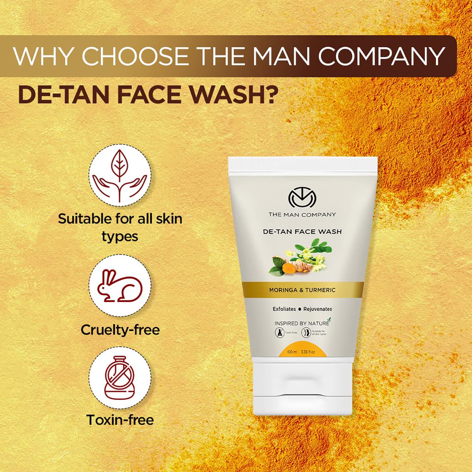 The Man Company De Tan Face Wash for Men with Turmeric & Moringa - 100 ml – view 3