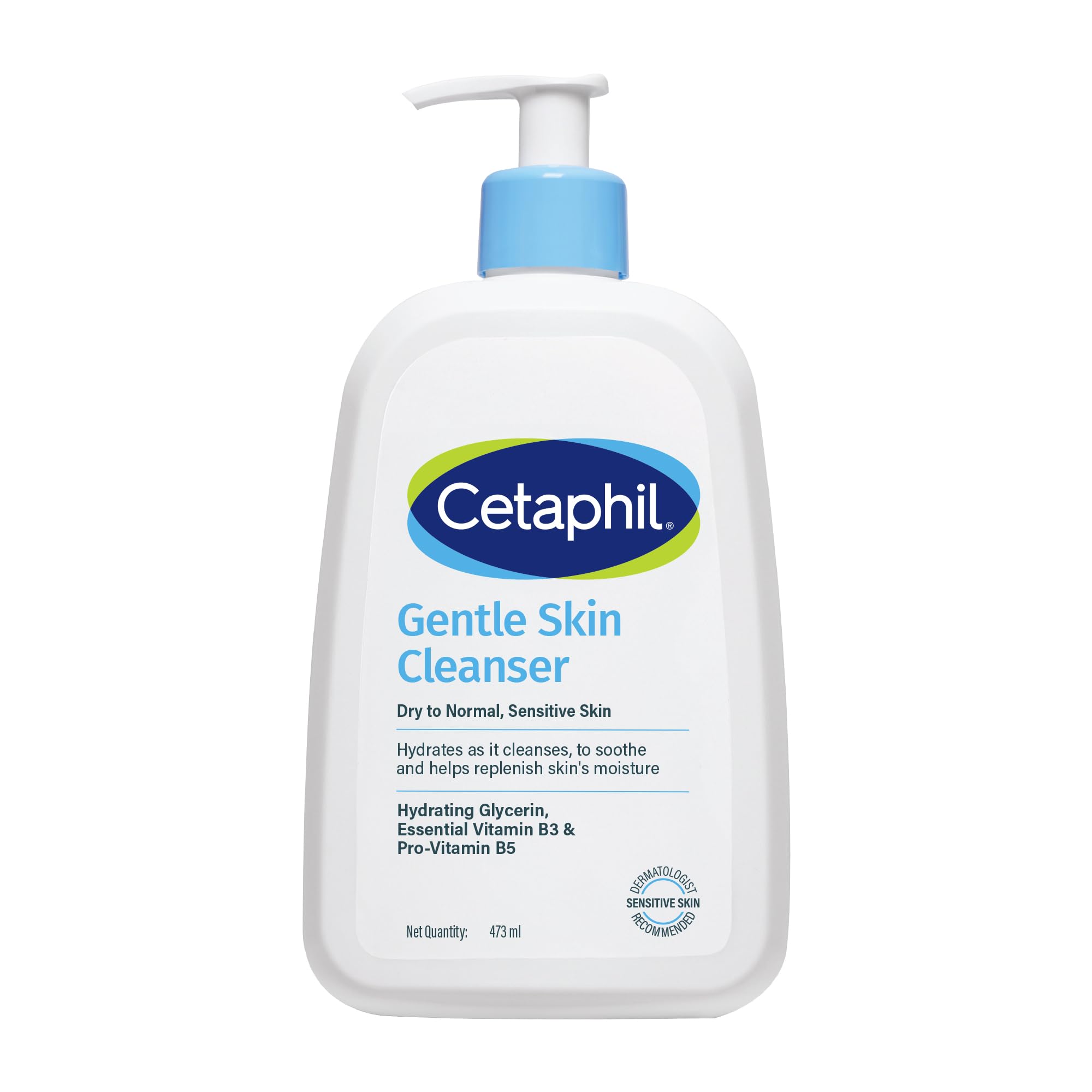 Front view of Cetaphil hydrating face wash bottle 473ml